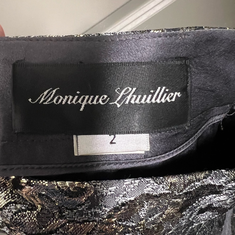 Monique Lhuillier Silver & Gold Brocade Floral Pencil Skirt Size 2 - Picture 3 of 12